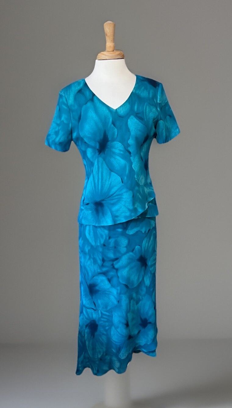 Donna Ricco Womens 8 Skirt Top Set Blue Cottage Floral Romance Ruffle Fairycore